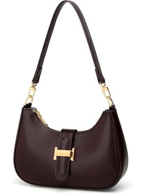 〽️ Women's Coffee Vegan Leather Cute Clutch Purses Zip Small Shoulder Bag